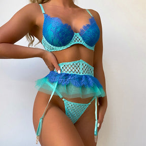 Mesh Perspective Stitching Cross Sexy Lingerie Set