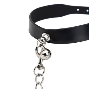 PU Leather Metal Chain Bell Bondage With Choker