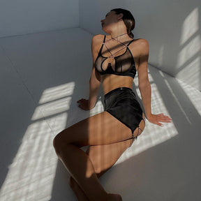 Sheer Mesh Strappy Halter Sexy Lingerie Set