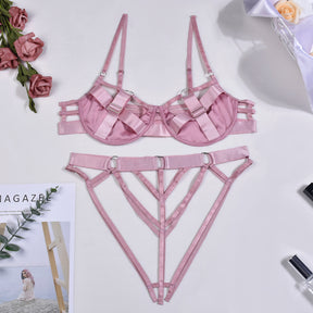 Sexy Hollow Pink Stitching Erotic Lingerie Set