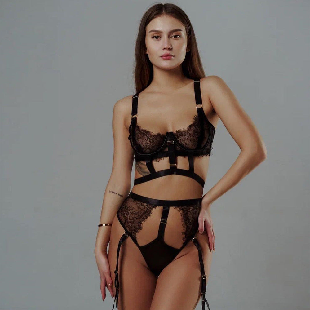 Perspective Lace Strappy Sexy Lingerie Set