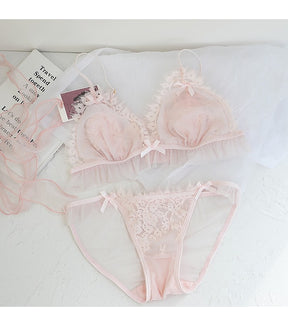Eyelash Lace Thin Breathable Hollow Sexy Lingerie Set