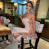Side Cutout Tie Midi Sexy Slip Dress Club Wear
