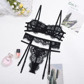 Sexy Hollow Lingerie Three Piece Set
