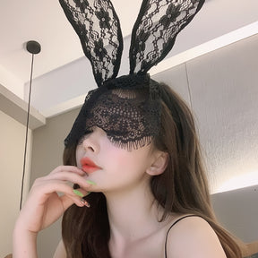 Hairband Lace Veil Eye Mask Bunny Ears