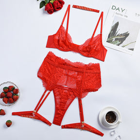 Allover Lace Embroidery Sexy Lingerie Set