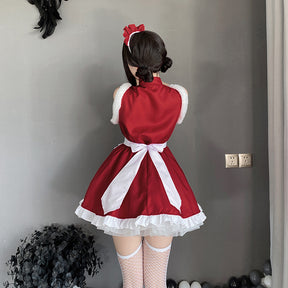 Christmas Maid Dress Lace Plumes Sexy Lingerie Costume