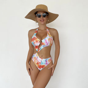 New Print Sexy Cutout One Piece Bikini Resort Swim