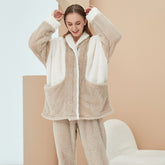Coral Fleece Pajamas Long Sleeve Stitch Zipper Loungewear
