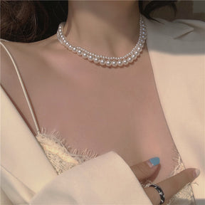 Vintage Double Pearl Necklace Ins Choker