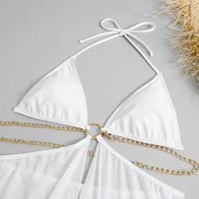Sexy Bikini 3Pcs Swimwear Metal Chains Resort Swim