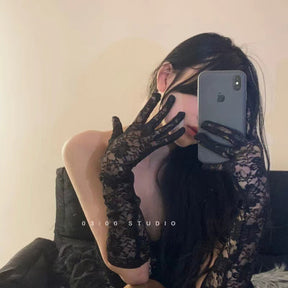 Allover Lace Embroidery Sexy Gloves