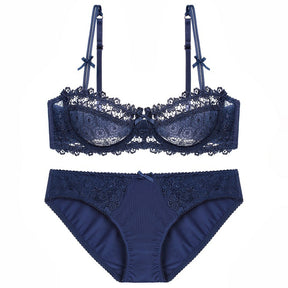 Ultra Thin Translucent Half Cup Lace Bra Sexy Push Up Bralette Set