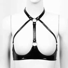 PU Leather Halter Open Brust Bandage Set