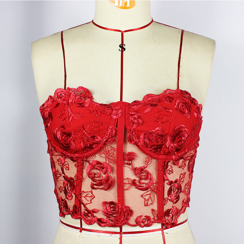 Allover Lace Rose Embroidery Sexy Corset