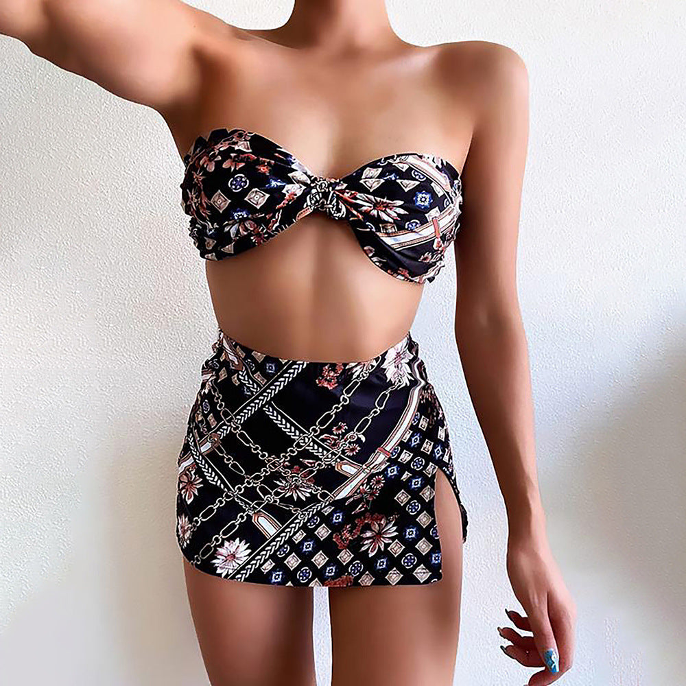 New 3 Piece Resort Swim Bikini Sexy Print Ruffle Swimsuit