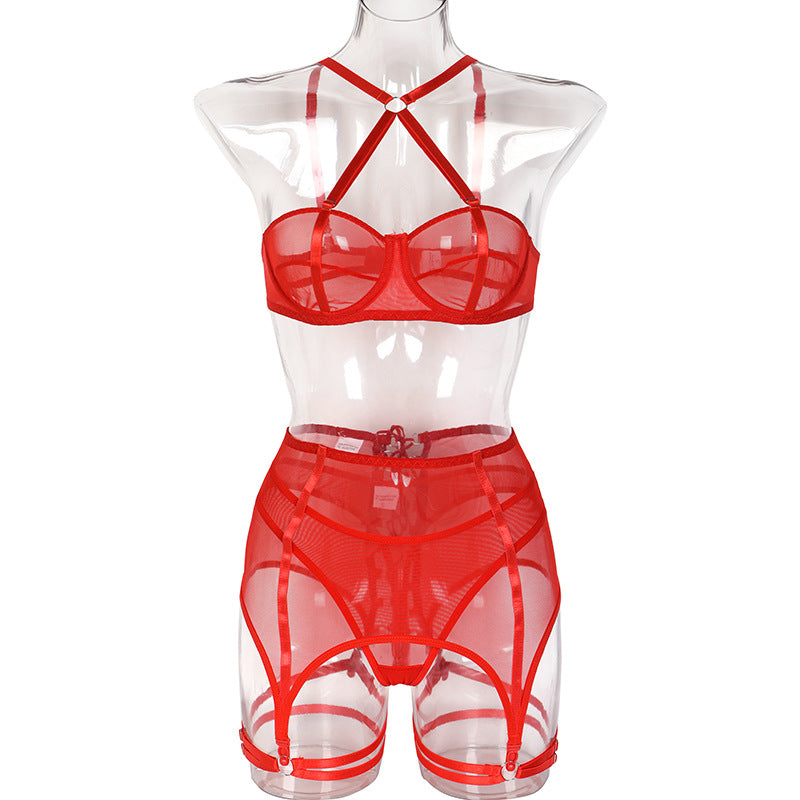 Perspective Mesh Strappy Sexy Lingerie Set