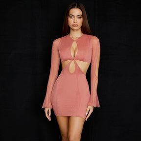 Long Sleeves Hollow Out Tight Mini Dress Club Wear