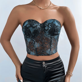 Sheer Mesh Embroidery Sexy Corset