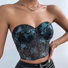 Sheer Mesh Embroidery Sexy Corset