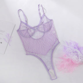 Perspective Embroidery Lace Mesh Sexy Bodysuit