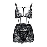 Perspective Embroidered Lace Strappy Sexy Lingerie Set