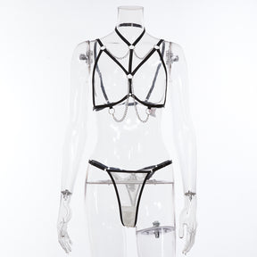 PU Leather Metal Chain SM Bandage Sexy Bandage Set