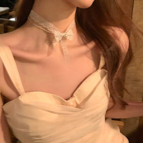 New Gentle White Lace Double Bow Choker Necklace