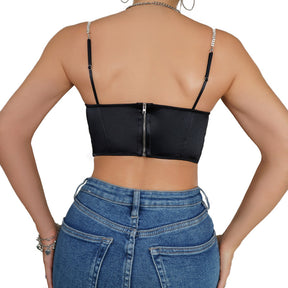 Strappy Ruched Rhinestone Corset Club Wear