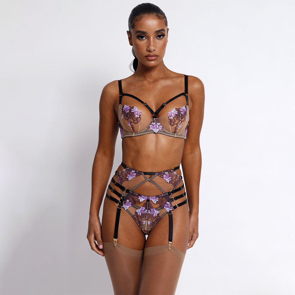 Lace Embroidery Hollow Sexy Lingerie Set