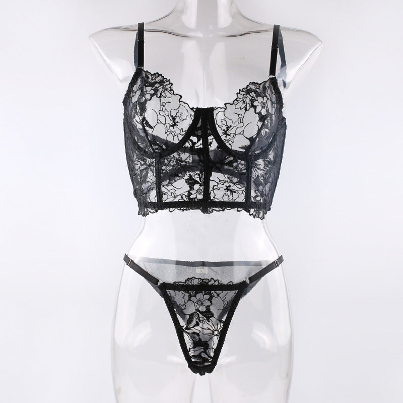 New Sexy Perspective Embroidered Erotic Corset Lingerie Set