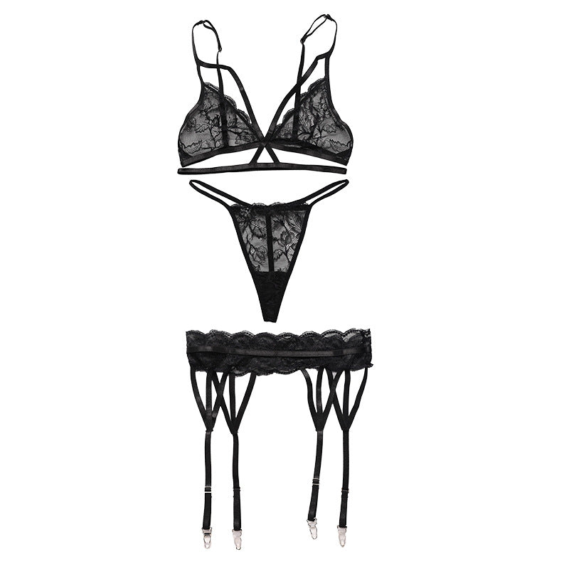 Sexy Lace Crossover Three Point Lingerie Set