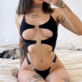 Hollow Out Metal Ring Sexy Lingerie Set