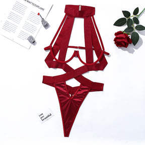 Cross Cutout Strap Sexy Bodysuit