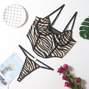 Sexy Tiger Print Camisole Thong Suit Lingerie Set