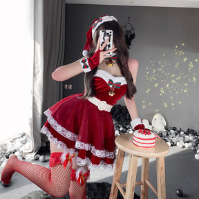 Christmas Bunny Girl Lace Plumes Sexy Lingerie Costume
