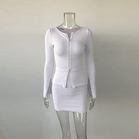 Zipper Sexy Tight Dress  2PCS Dress Set Club Wear