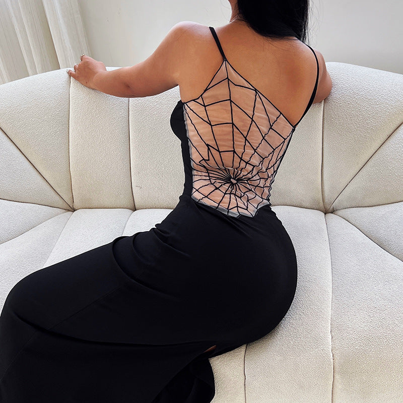 Sleeveless Sexy Slim Spiderweb Tank Dress Club Wear