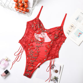 Butterfly Embroidery Lace Patchwork Bodysuit