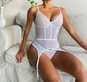 Perspective Mesh Deep V Sexy Lingerie Set