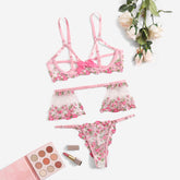 Floral Embroidery Lace Hollow Out Sexy Lingerie Set