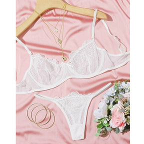Simple White Lace Sexy Lingerie Set