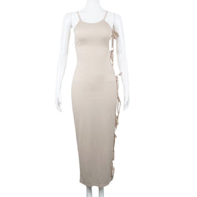 Side Cutout Tie Midi Sexy Slip Dress Club Wear