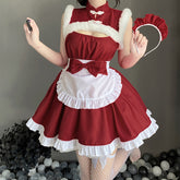 Christmas Maid Dress Lace Plumes Sexy Lingerie Costume