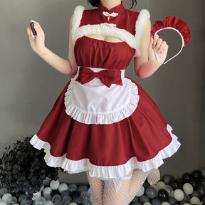 Christmas Maid Dress Lace Plumes Sexy Lingerie Costume