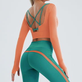 Sports Wear Yoga Tracksuit Long Sleeves Back Hollow Out