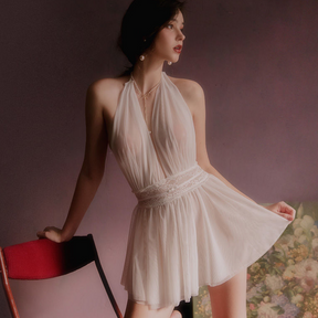 Deep V Backless Mesh See-Through Chemise