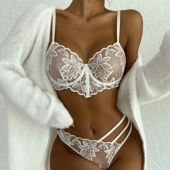Sexy Embroidered Floral Mesh Lingerie Set