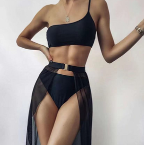 Single Shoulder Strap Sexy Bikini 3Pcs Resort Swimsuit