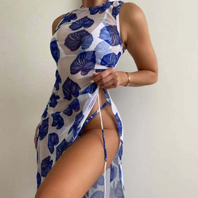 Sexy Bikini 3Pcs Resort Swimwear High Slit Dress Resort Swim